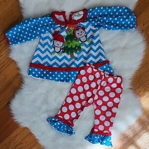 Rare Edotion Christmas Winter Penguins Outfit, 9M